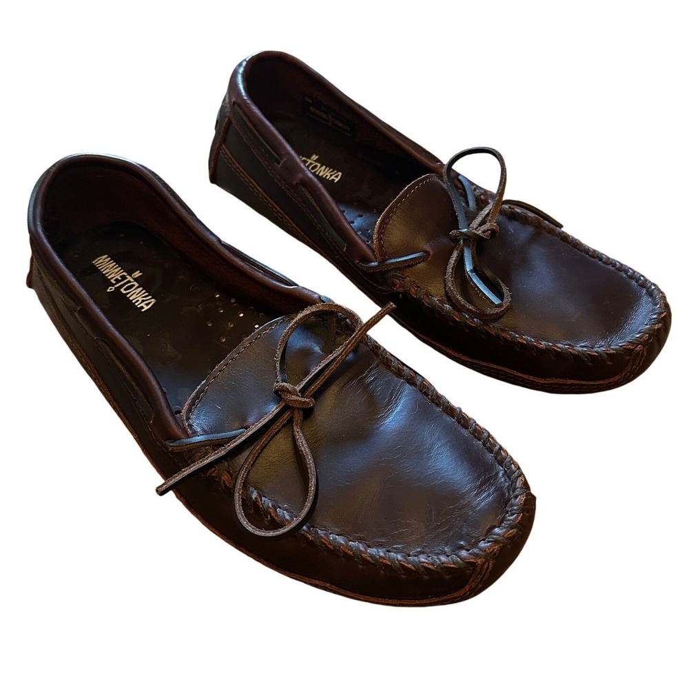 Minnetonka Mens Leather Driving Moccasins Dark Brown Loafers Size 12